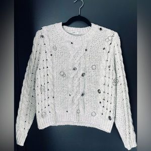Zara vintage grey cable knit chunky sweater with silver embellishments jewels